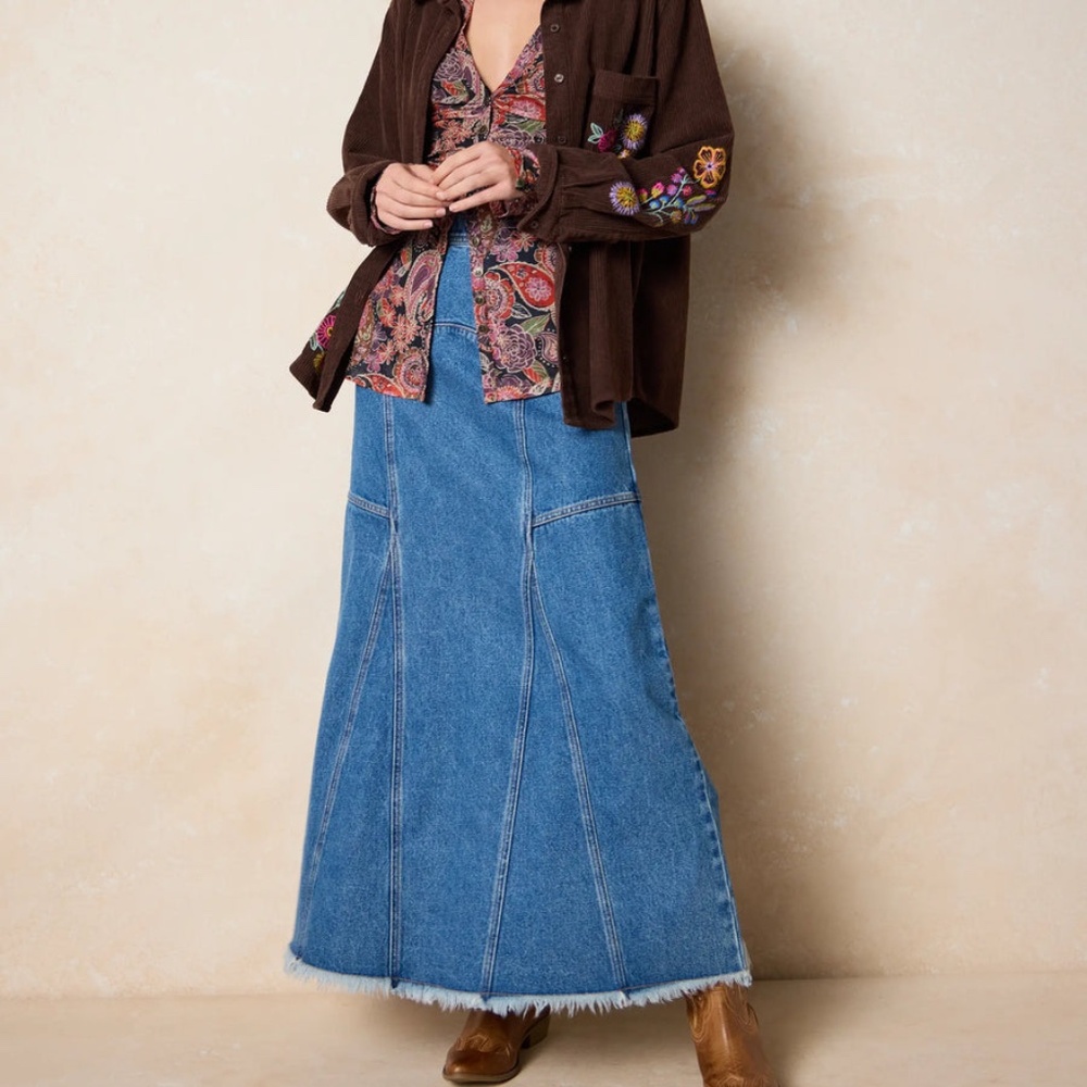 New Natural Life Fitted Cotton Denim Maxi Skirt 16 NWT